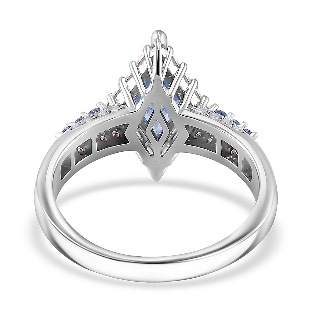 Blue Moissanite and Multi Gemstone 1.85 ctw Ring in Rhodium Over Sterling Silver (Size 6.0) image number 3