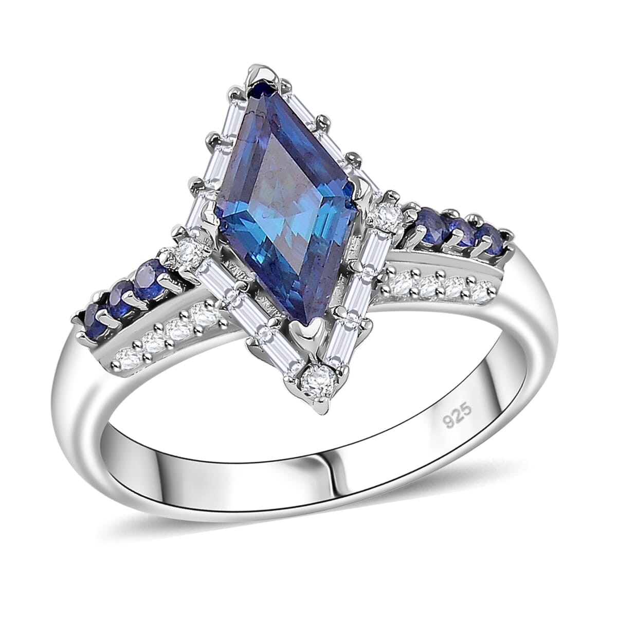 Blue Moissanite and Multi Gemstone 1.85 ctw Ring in Rhodium Over Sterling Silver (Size 9.0) image number 0