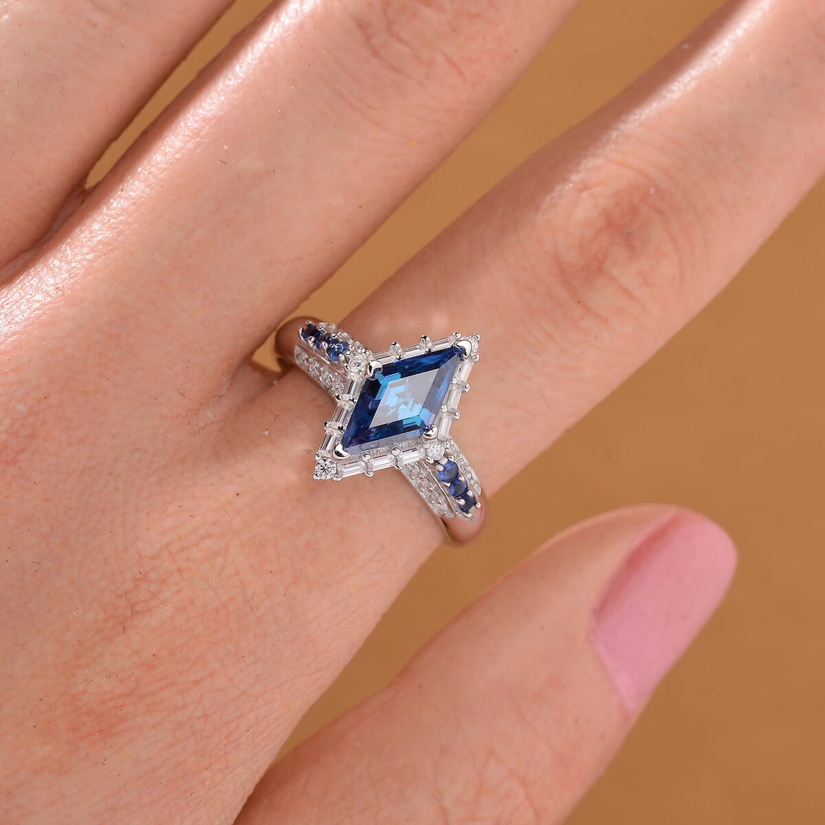 Blue Moissanite and Multi Gemstone 1.85 ctw Ring in Rhodium Over Sterling Silver (Size 9.0) image number 1