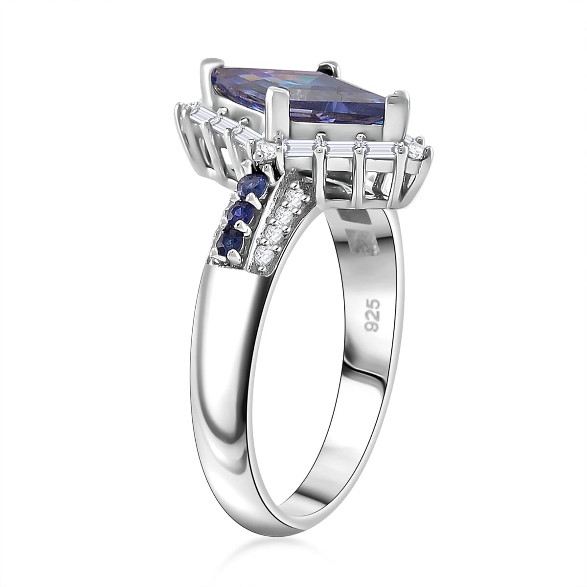 Blue Moissanite and Multi Gemstone 1.85 ctw Ring in Rhodium Over Sterling Silver (Size 9.0) image number 2