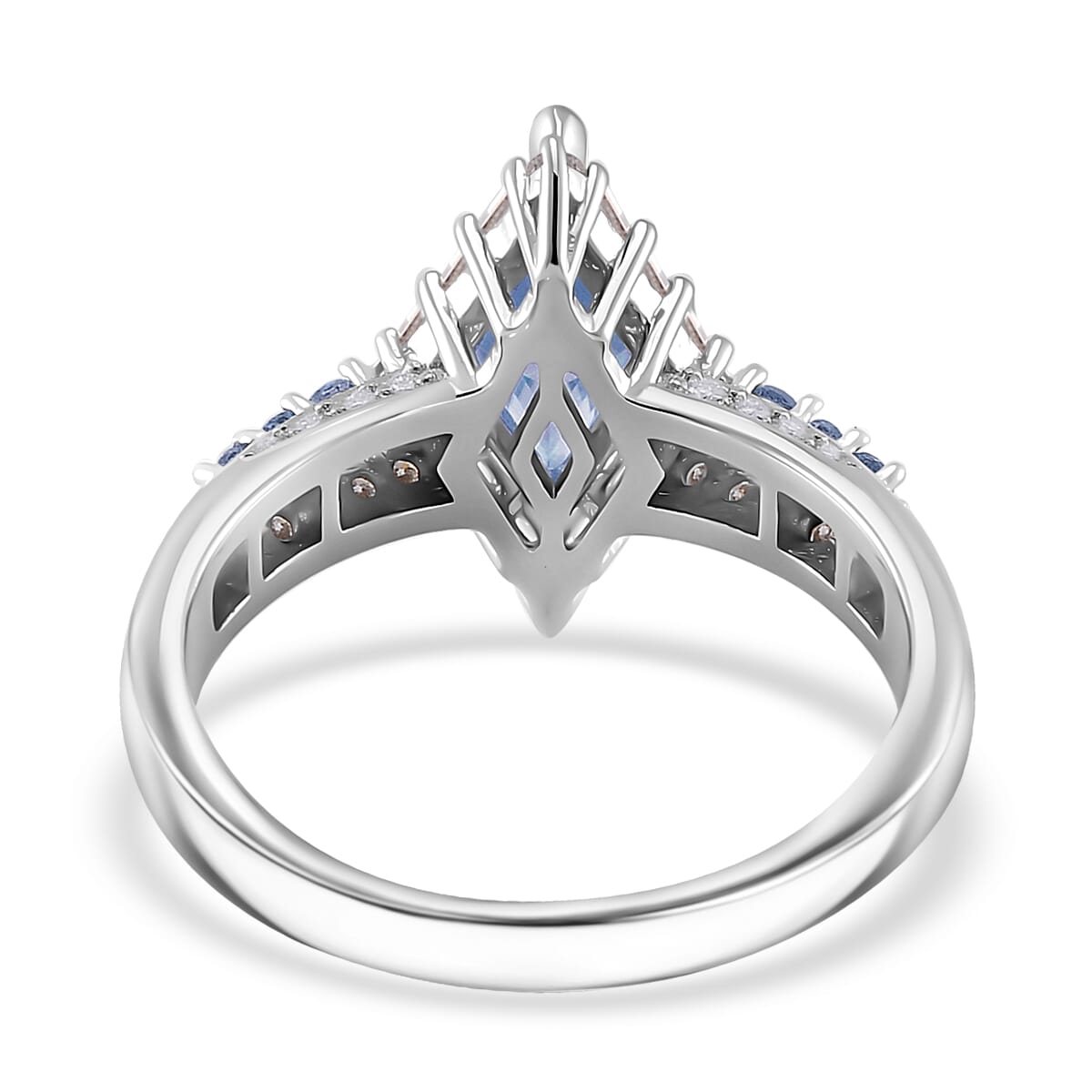 Blue Moissanite and Multi Gemstone 1.85 ctw Ring in Rhodium Over Sterling Silver (Size 9.0) image number 3
