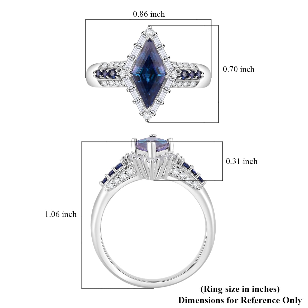 Blue Moissanite and Multi Gemstone 1.85 ctw Ring in Rhodium Over Sterling Silver (Size 9.0) image number 4