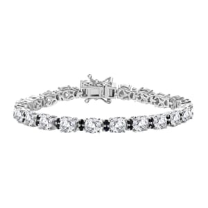 Moissanite and Madagascar Blue Sapphire 10.35 ctw Moonlit Tennis Bracelet in Rhodium Over Sterling Silver (6.50 In)