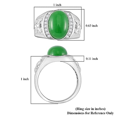 Green Jade (D) and White Zircon 7.50 ctw Dynasty Guardian Ring in Rhodium Over Sterling Silver (Size 10.0)