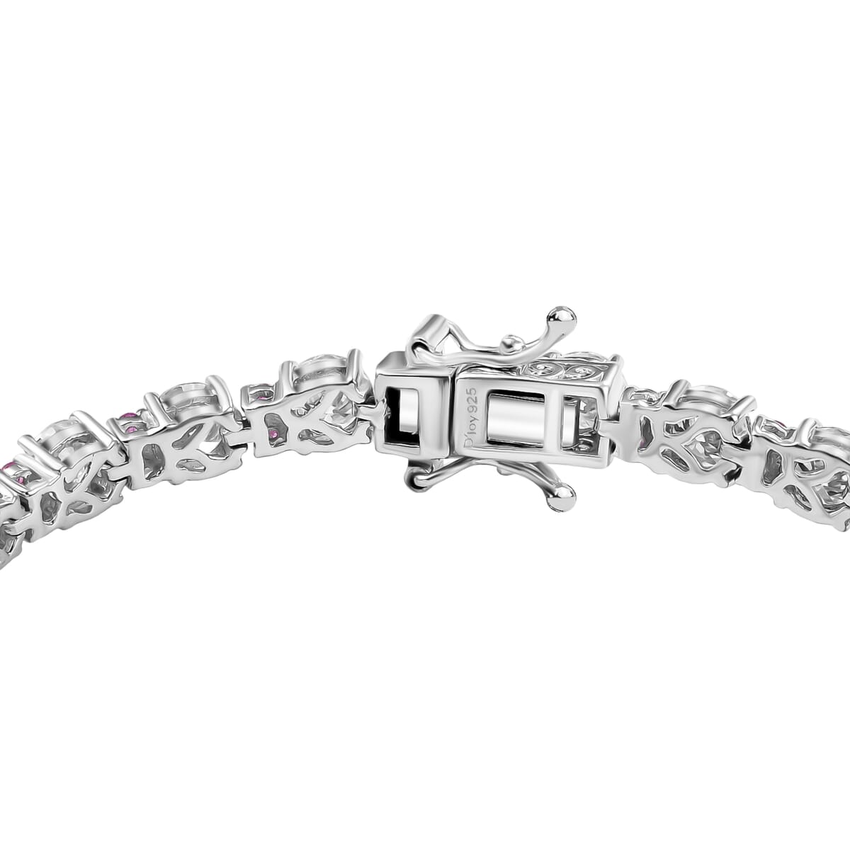 Moissanite and Madagascar Pink Sapphire 10.80 ctw Moonlit Tennis Bracelet in Rhodium Over Sterling Silver (6.50 In) image number 3
