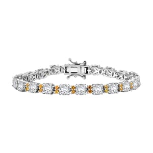 Moissanite and Madagascar Yellow Sapphire 10.50 ctw Moonlit Tennis Bracelet in Rhodium Over Sterling Silver (6.50 In)