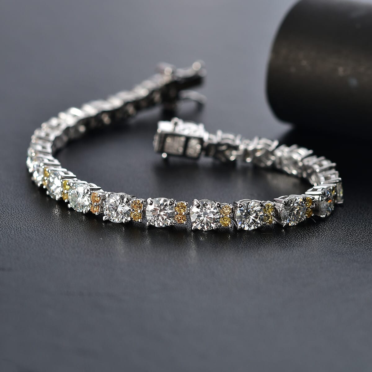 Moissanite and Madagascar Yellow Sapphire 10.50 ctw Moonlit Tennis Bracelet in Rhodium Over Sterling Silver (6.50 In) image number 1