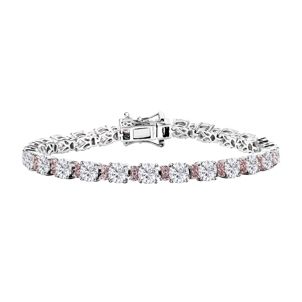 Moissanite and Madagascar Pink Sapphire 13.50 ctw Moonlit Tennis Bracelet in Rhodium Over Sterling Silver (7.25 In) image number 0