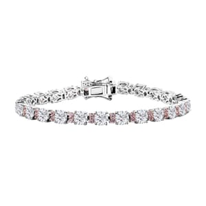 Moissanite and Madagascar Pink Sapphire 13.50 ctw Moonlit Tennis Bracelet in Rhodium Over Sterling Silver (7.25 In)