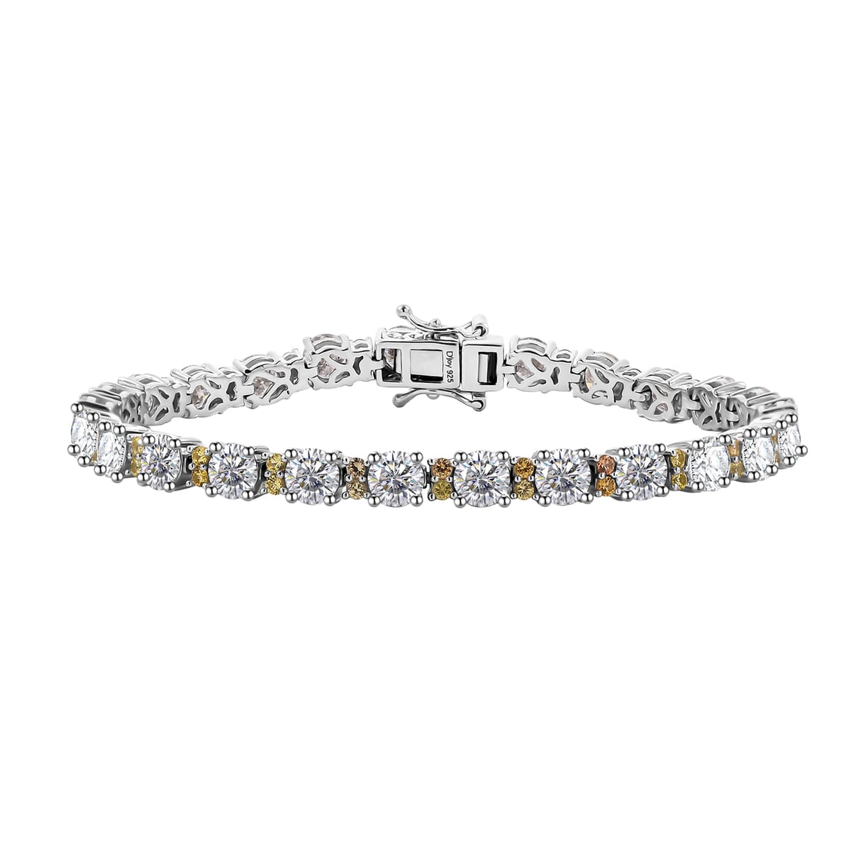 Moissanite and Madagascar Yellow Sapphire 11.90 ctw Moonlit Tennis Bracelet in Rhodium Over Sterling Silver (7.25 In) image number 0