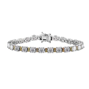 Moissanite and Madagascar Yellow Sapphire 11.90 ctw Moonlit Tennis Bracelet in Rhodium Over Sterling Silver (7.25 In)