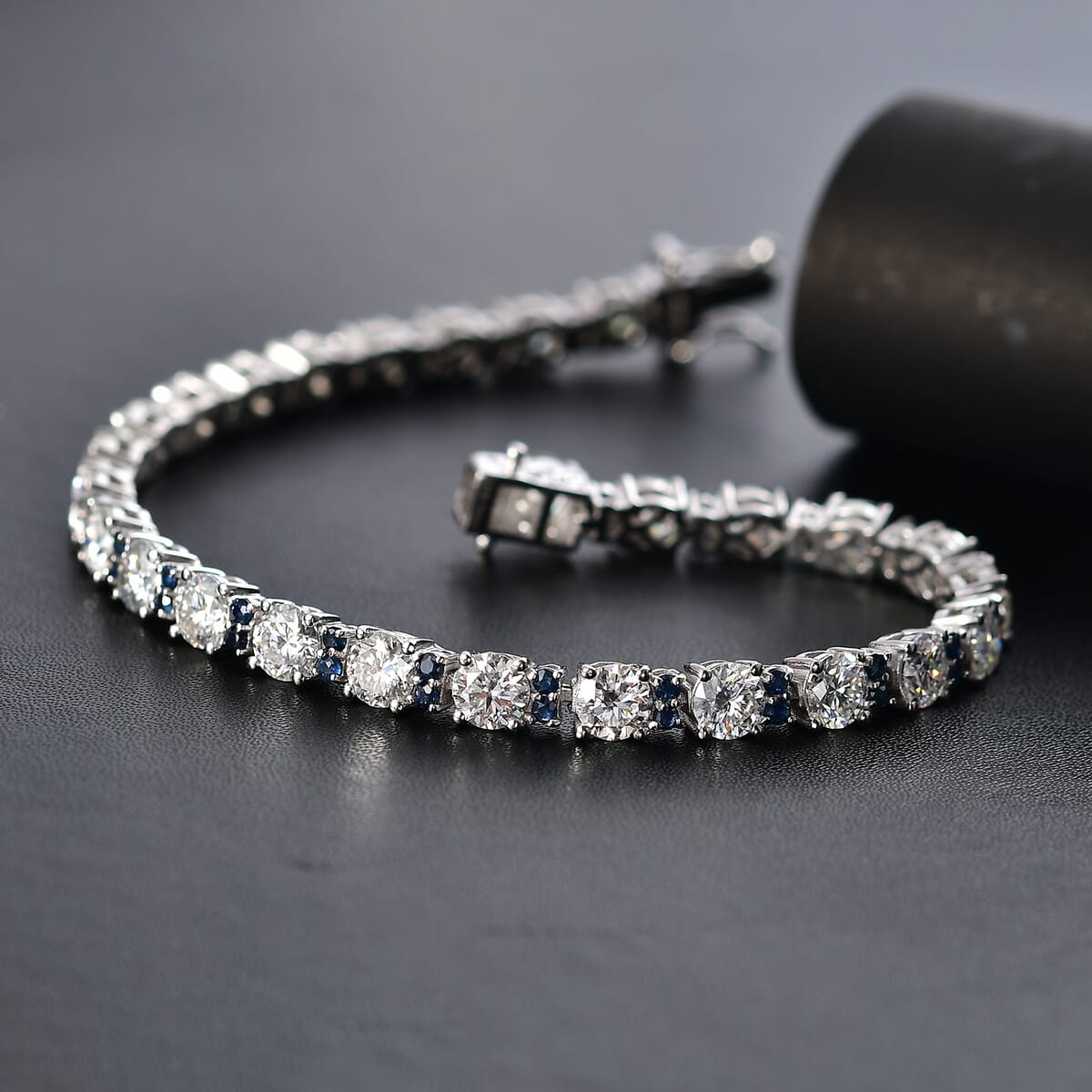 Moissanite and Madagascar Yellow Sapphire 11.90 ctw Moonlit Tennis Bracelet in Rhodium Over Sterling Silver (7.25 In) image number 1