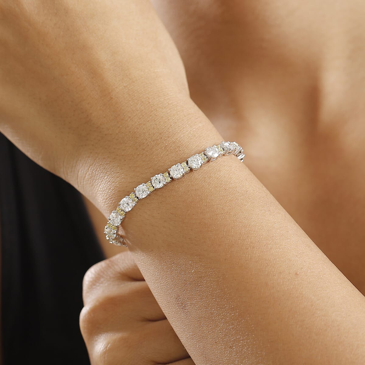Moissanite and Madagascar Yellow Sapphire 11.90 ctw Moonlit Tennis Bracelet in Rhodium Over Sterling Silver (7.25 In) image number 2