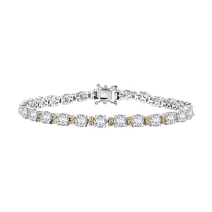 Moissanite and Madagascar Yellow Sapphire 12.85 ctw Moonlit Tennis Bracelet in Rhodium Over Sterling Silver (8.00 In)