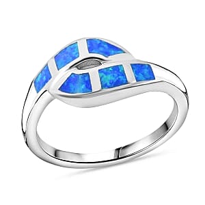 Lab Created Blue Opal 1.00 ctw Ring in Rhodium Over Sterling Silver (Size 11.5)