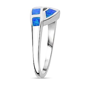 Lab Created Blue Opal 1.00 ctw Ring in Rhodium Over Sterling Silver (Size 11.5)