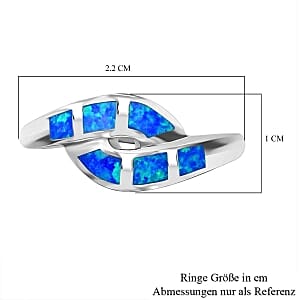 Lab Created Blue Opal 1.00 ctw Ring in Rhodium Over Sterling Silver (Size 11.5)