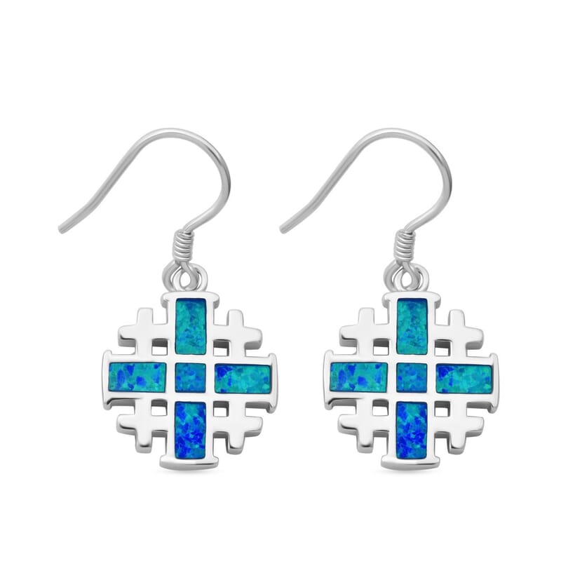 Blue Opal 2.00 ctw Earrings in Rhodium Over Sterling Silver