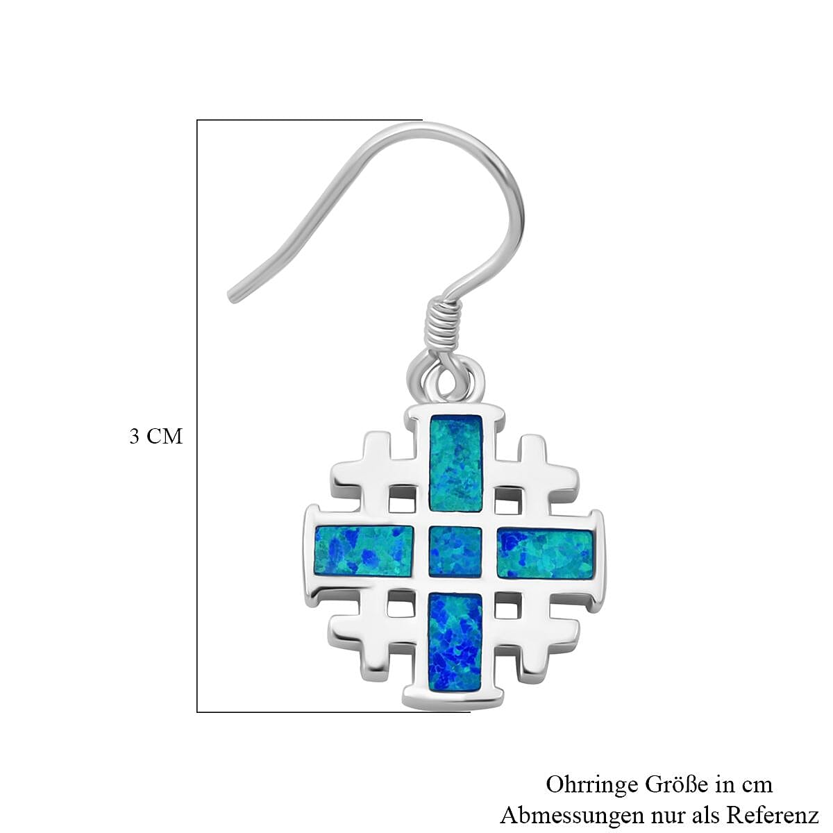Blue Opal 2.00 ctw Earrings in Rhodium Over Sterling Silver