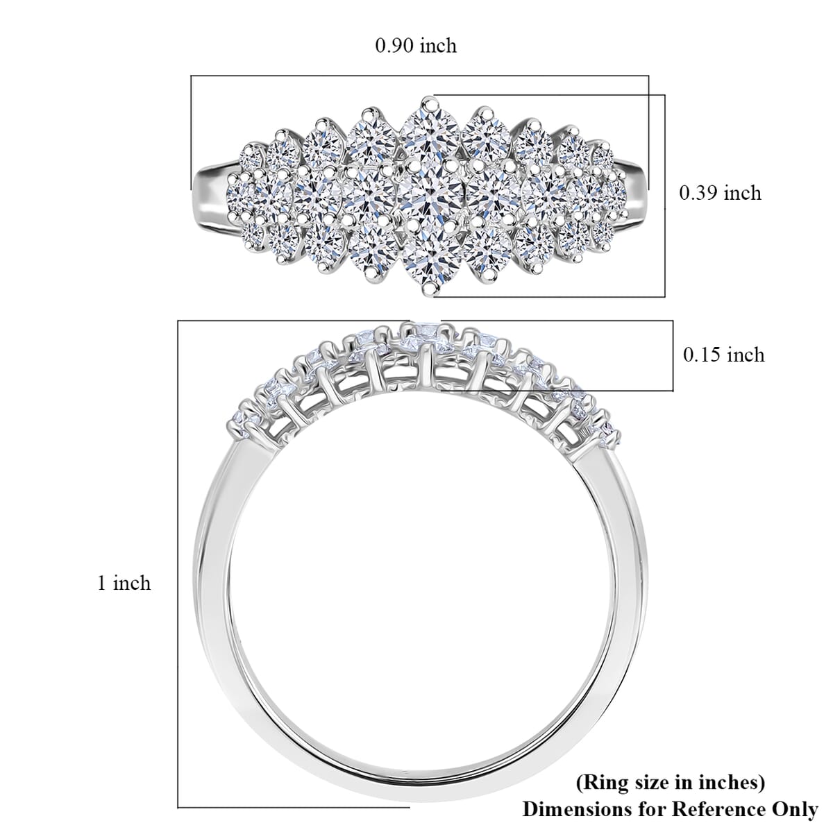 Luxuriant Lab Grown Diamond G-H SI 1.00 ctw Sparkle Ring in Platinum Over Sterling Silver (Size 8.0) image number 4