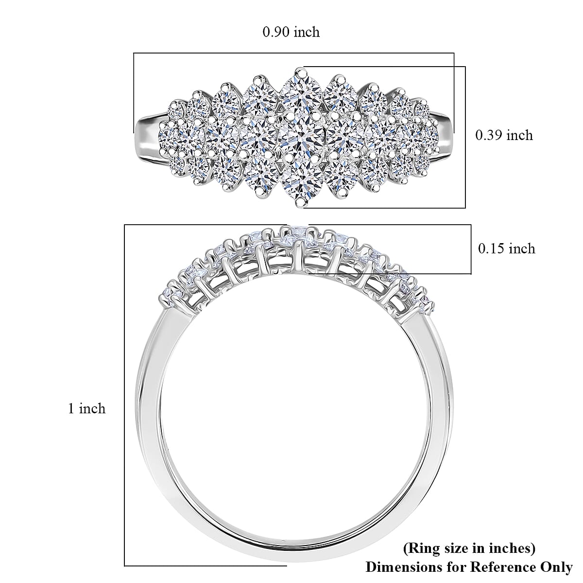 Luxuriant Lab Grown Diamond G-H SI 1.00 ctw Sparkle Ring in Platinum Over Sterling Silver (Size 9.0) image number 4