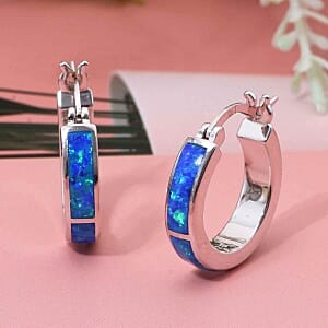 Lab Created Blue Opal 2.00 ctw Earrings