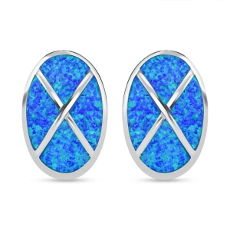 Lab Created Blue Opal 2.00 ctw Earrings