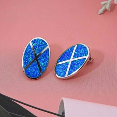 Lab Created Blue Opal 2.00 ctw Earrings