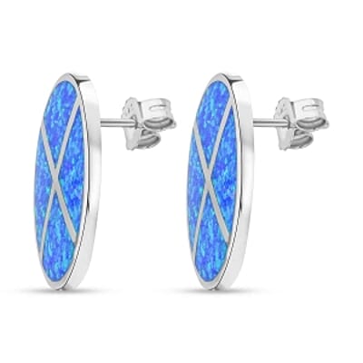 Lab Created Blue Opal 2.00 ctw Earrings