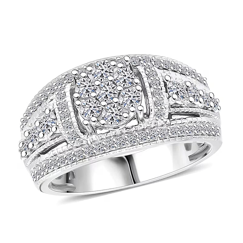 Luxuriant Lab Grown Diamond G-H SI 1.00 ctw Blooming Ring in Platinum Over Sterling Silver (Size 10.0)