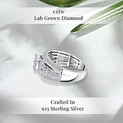 Luxuriant Lab Grown Diamond G-H SI 1.00 ctw Blooming Ring in Platinum Over Sterling Silver (Size 10.0)
