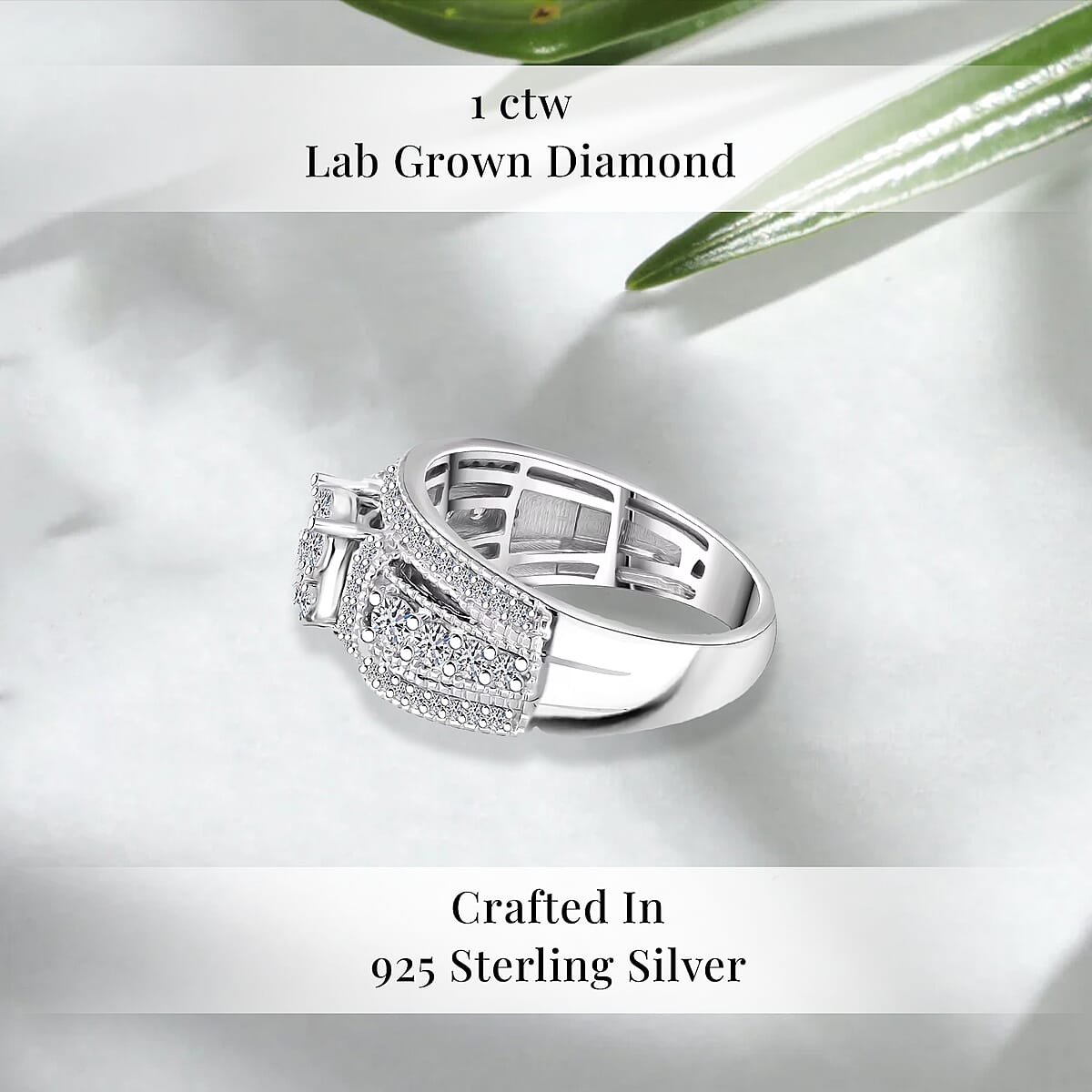 Luxuriant Lab Grown Diamond G-H SI 1.00 ctw Blooming Ring in Platinum Over Sterling Silver (Size 7.0) image number 2