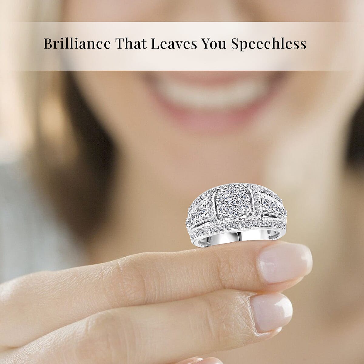 Luxuriant Lab Grown Diamond G-H SI 1.00 ctw Blooming Ring in Platinum Over Sterling Silver (Size 7.0) image number 4