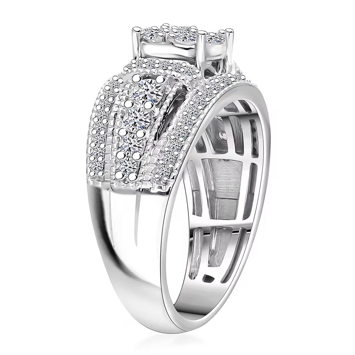 Luxuriant Lab Grown Diamond G-H SI 1.00 ctw Blooming Ring in Platinum Over Sterling Silver (Size 7.0) image number 8