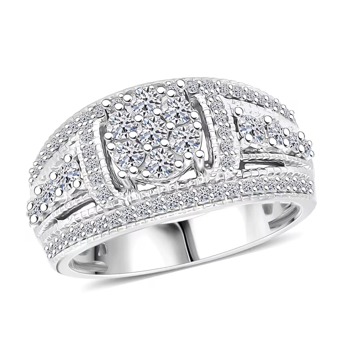 Luxuriant Lab Grown Diamond G-H SI 1.00 ctw Blooming Ring in Platinum Over Sterling Silver (Size 9.0) image number 0