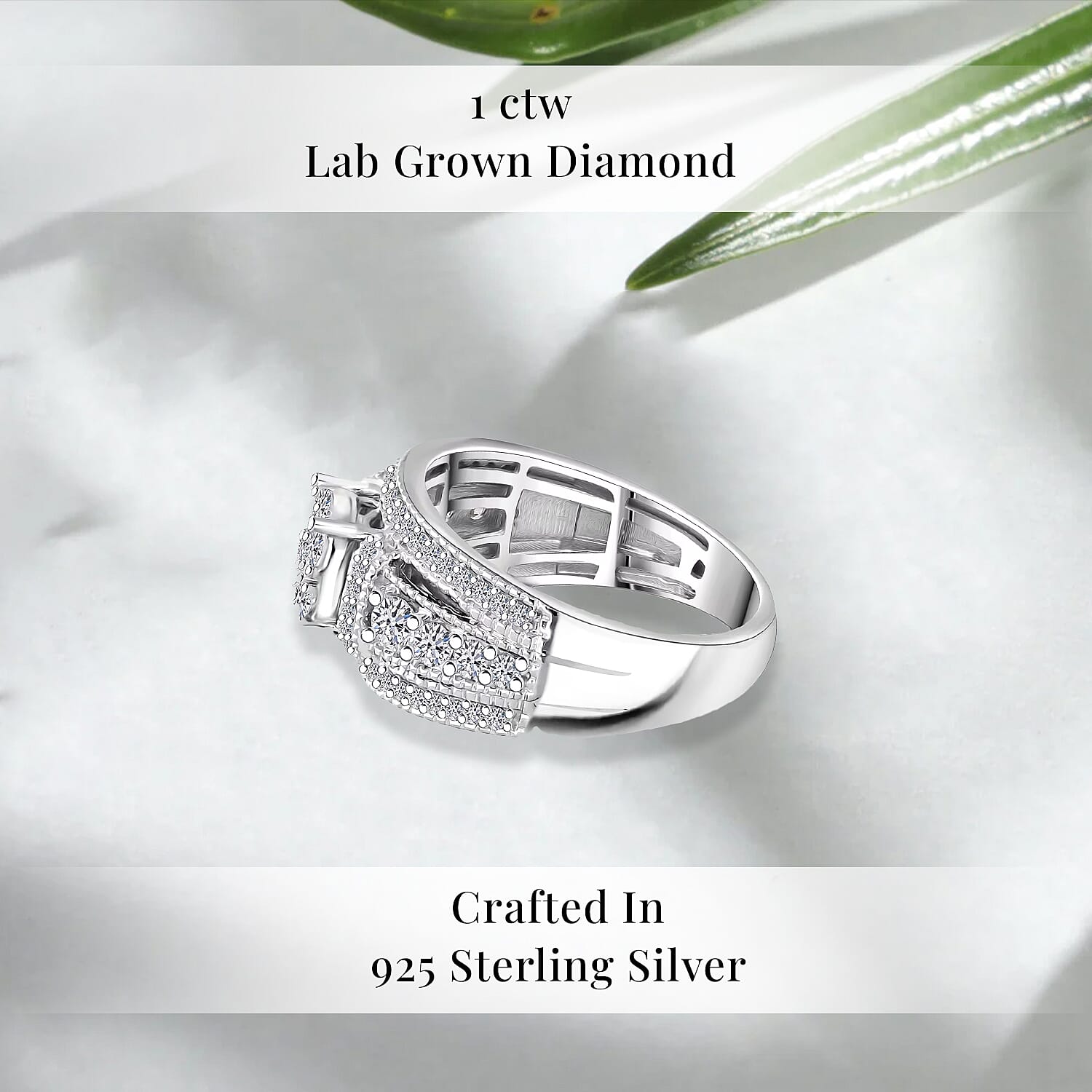 Luxuriant Lab Grown Diamond G-H SI 1.00 ctw Blooming Ring in Platinum Over Sterling Silver (Size 9.0)