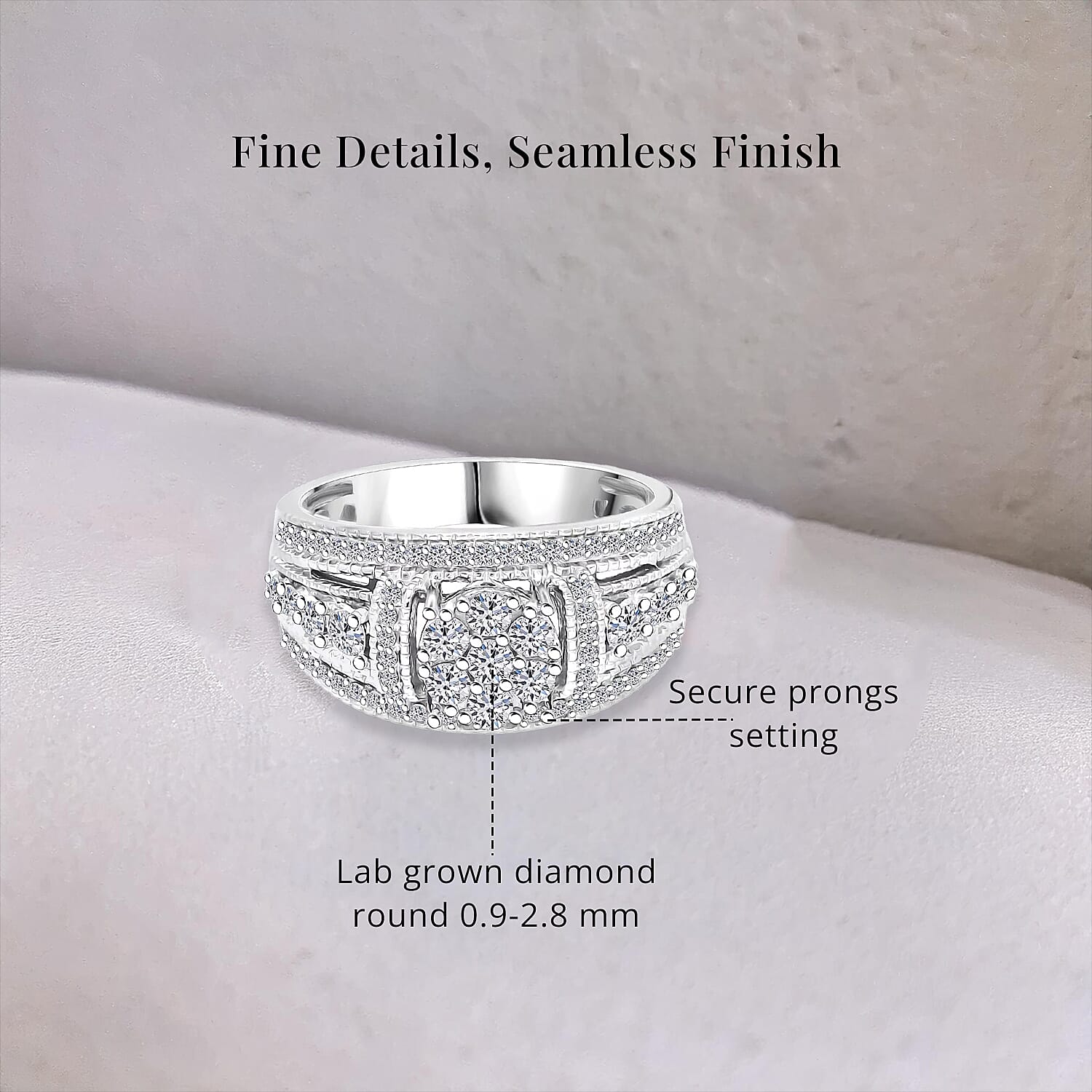 Luxuriant Lab Grown Diamond G-H SI 1.00 ctw Blooming Ring in Platinum Over Sterling Silver (Size 9.0)