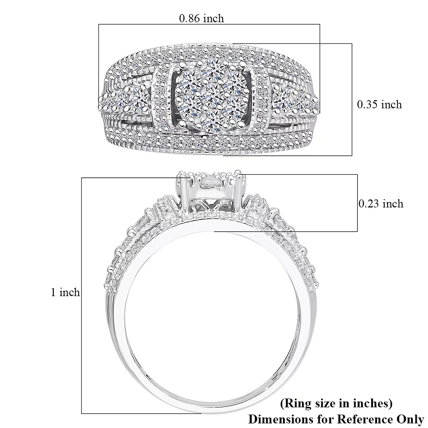 Luxuriant Lab Grown Diamond G-H SI 1.00 ctw Blooming Ring in Platinum Over Sterling Silver (Size 9.0)