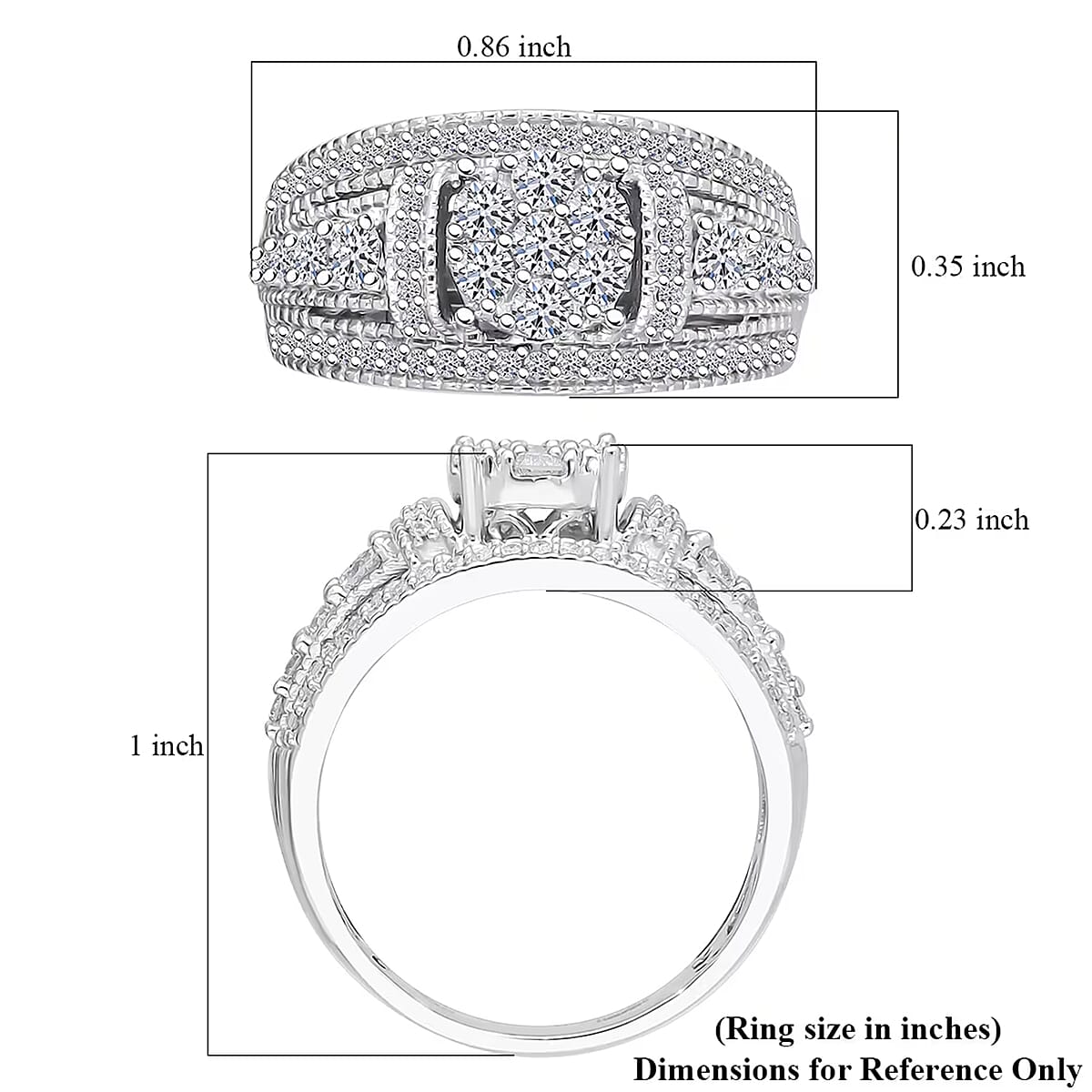 Luxuriant Lab Grown Diamond G-H SI 1.00 ctw Blooming Ring in Platinum Over Sterling Silver (Size 9.0) image number 7