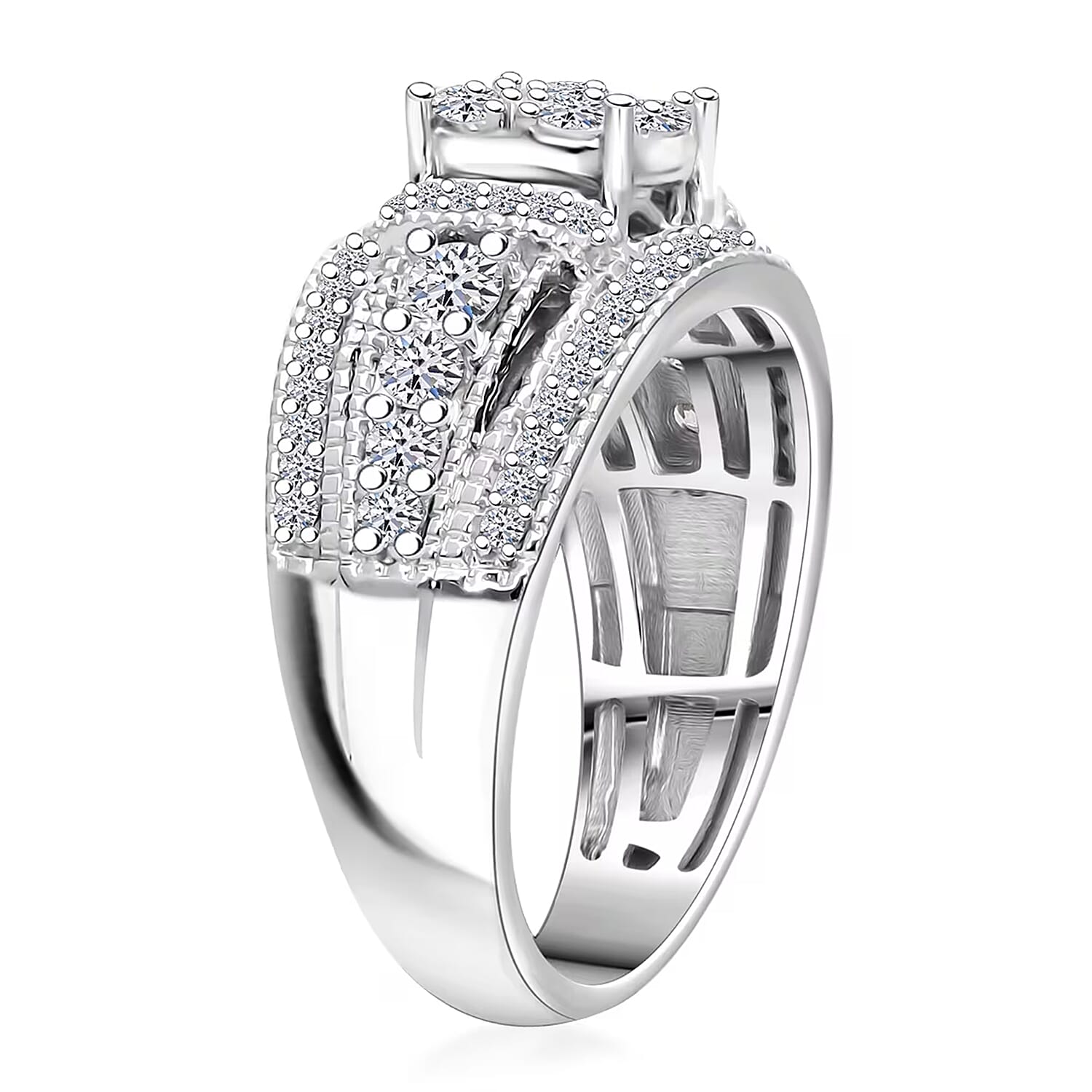 Luxuriant Lab Grown Diamond G-H SI 1.00 ctw Blooming Ring in Platinum Over Sterling Silver (Size 9.0)