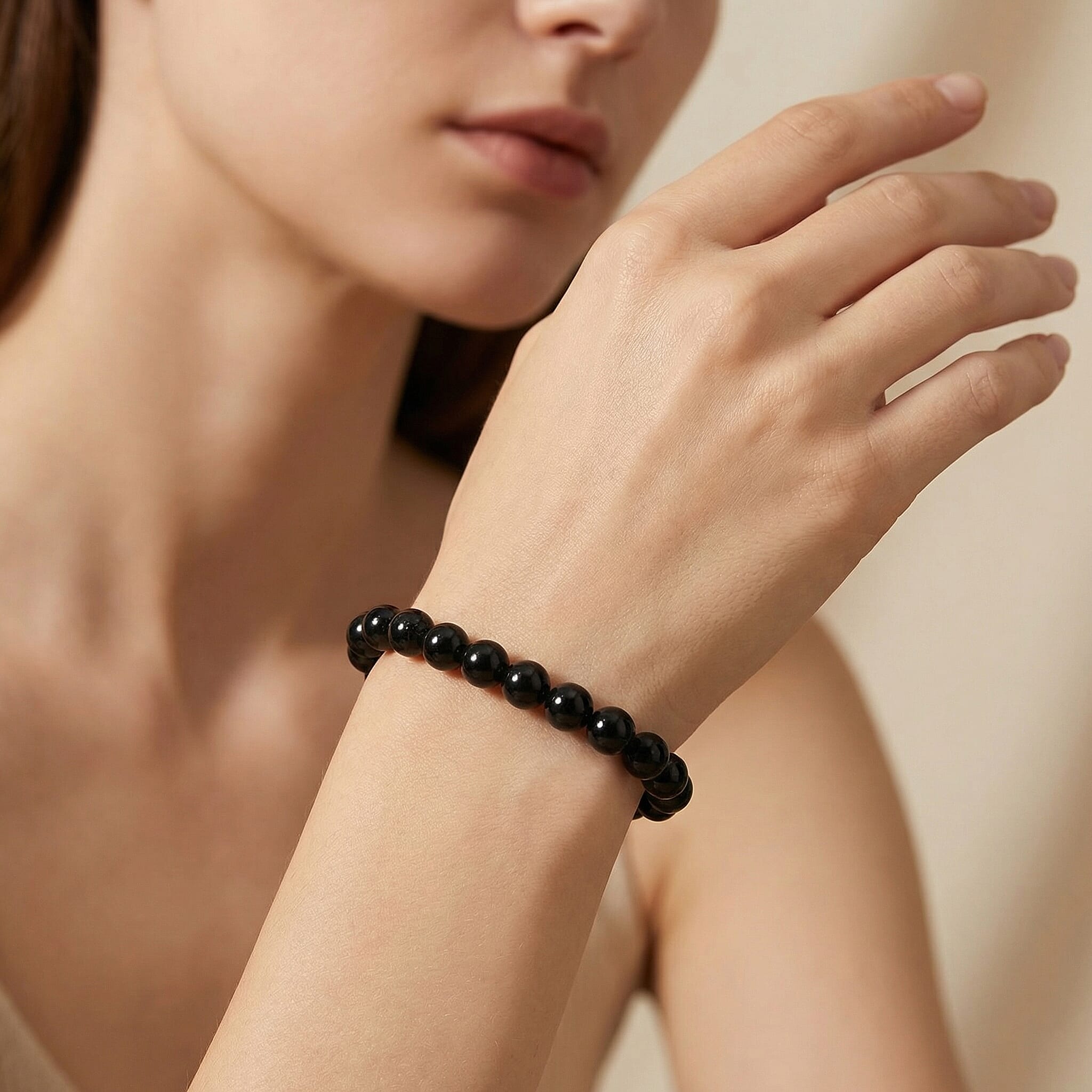 Shungite 77.00 ctw Beaded Stretch Bracelet