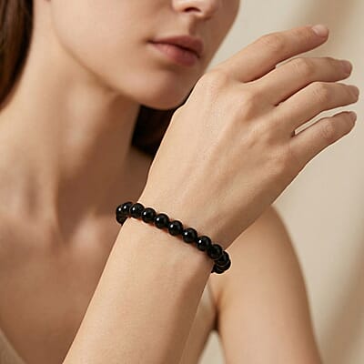 Shungite 77.00 ctw Beaded Stretch Bracelet