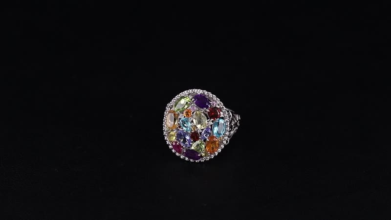 Multi Gemstones Ring in Rhodium Over Sterling Silver (Size 10.0) 5.50 ctw