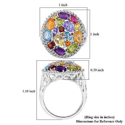 D'Joy Multi Gemstone 5.50 ctw Prism Bloom Ring in Rhodium Over Sterling Silver (Size 10.0) 