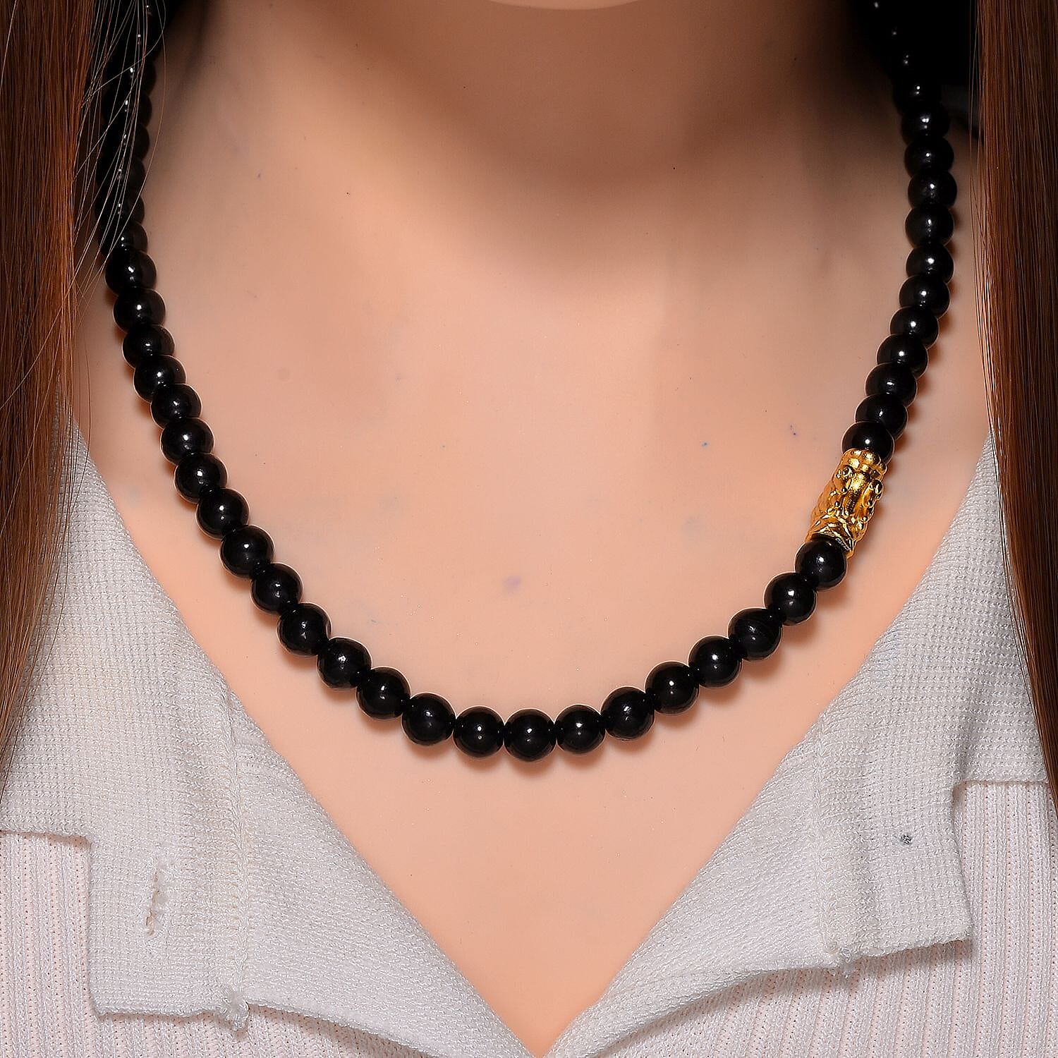 Anthraxolite with Quartz Beaded 190.00 ctw Necklace in Vermeil YG Over Sterling Silver 20 Inches