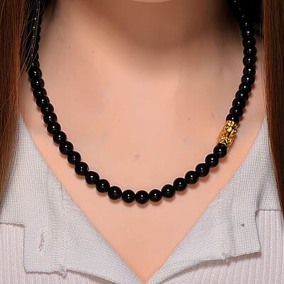 Anthraxolite with Quartz Beaded 190.00 ctw Necklace in Vermeil YG Over Sterling Silver 20 Inches