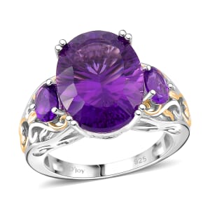 D'Joy Concave Cut African Amethyst 9.85 ctw Victorian Era Ring in 18K Vermeil YG and Rhodium Over Sterling Silver (Size 10.0)