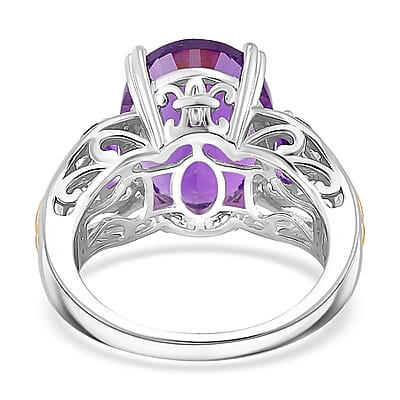 D'Joy Concave Cut African Amethyst 9.85 ctw Victorian Era Ring in 18K Vermeil YG and Rhodium Over Sterling Silver (Size 10.0)