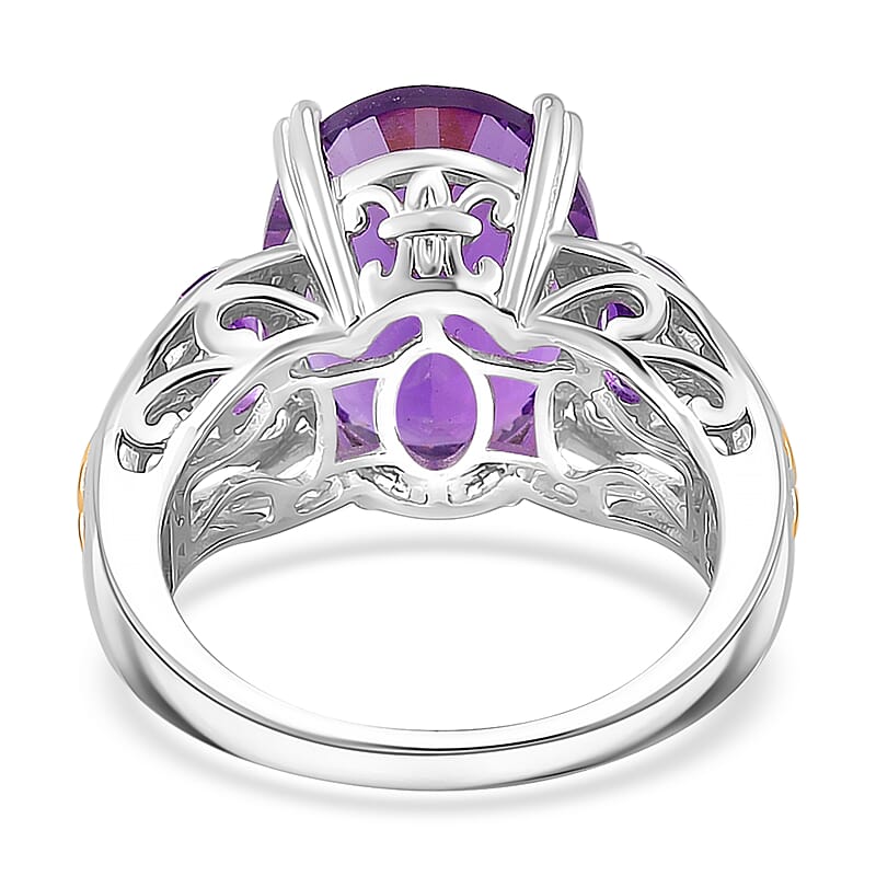 D'Joy Concave Cut African Amethyst 9.85 ctw Victorian Era Ring in 18K Vermeil YG and Rhodium Over Sterling Silver (Size 10.0)