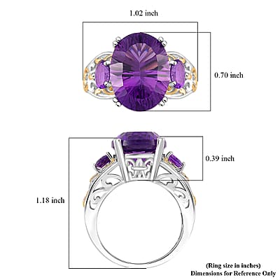 D'Joy Concave Cut African Amethyst 9.85 ctw Victorian Era Ring in 18K Vermeil YG and Rhodium Over Sterling Silver (Size 10.0)